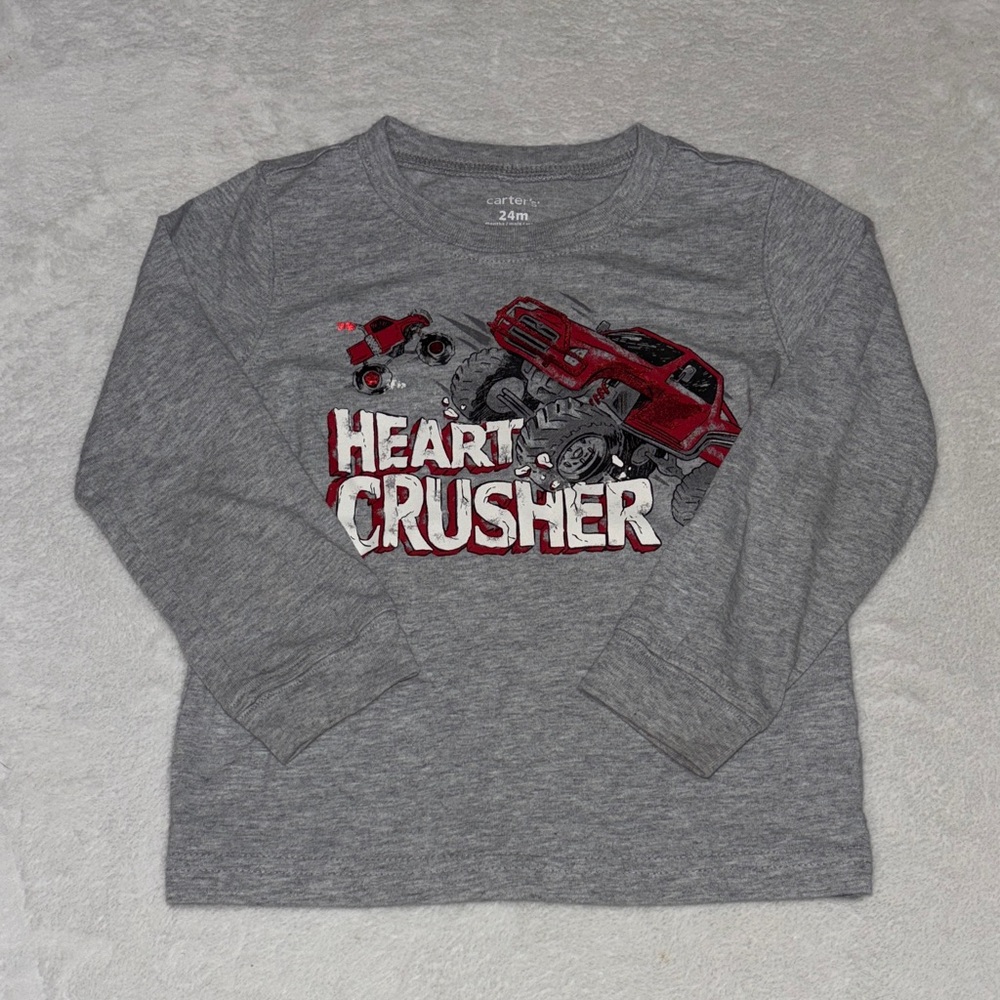 (3 for$10) carters 24 month Heart Crusher Kids Gray long sleeve Shirt
